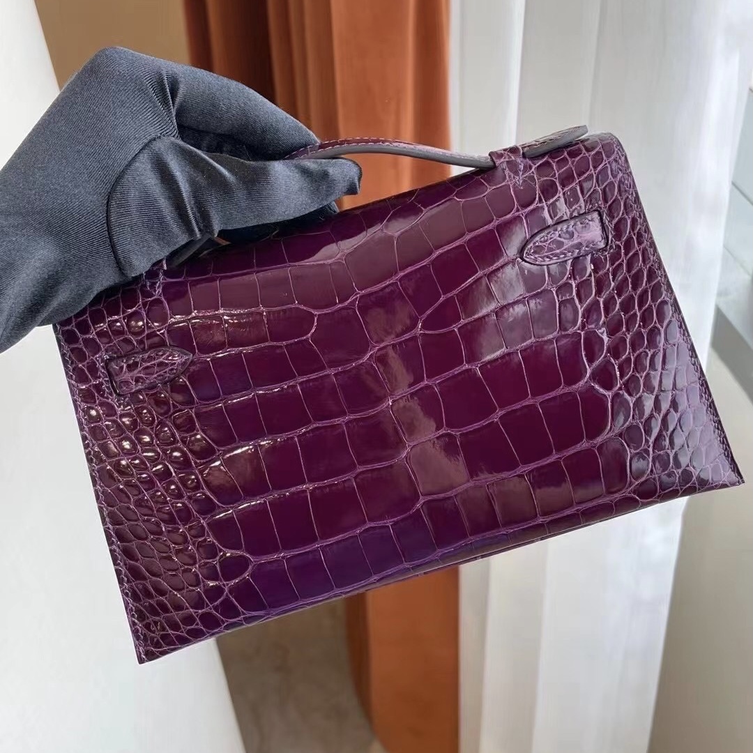 Hermes Mini Kelly 22 Pochette Bag n5 Cassis Shiny Alligator PHW